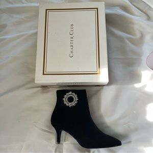 Charter Club Black Faux Suede Side Zip Medallion Booties NIB Sizes 6.5 and 7